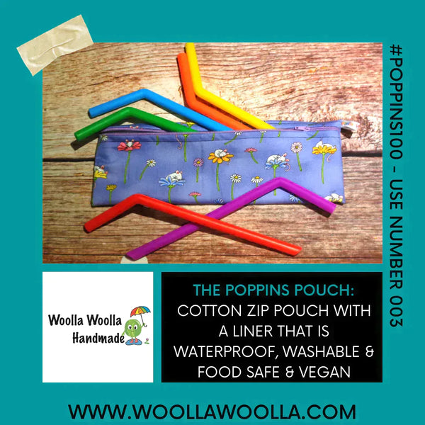 Snow Leopard Animal Print -  Reusable Straw Cutlery Chopstick Utensil Poppins Pouch