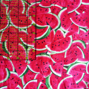 100& Cotton Fabric With Wedges Of Watermelon All Over It