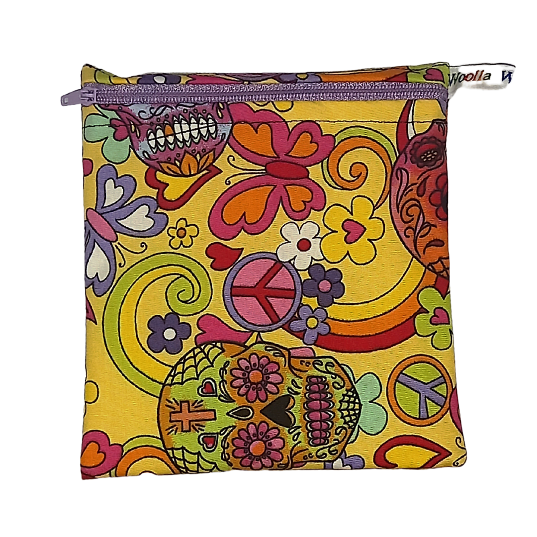 Yellow Sugar Skull - Small Poppins Pouch Washable Snack Bag