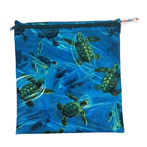 Sea Turtles Blue -  Medium Poppins Pouch Washable Sandwich Bag - Vegan Alt. to Wax Wrap
