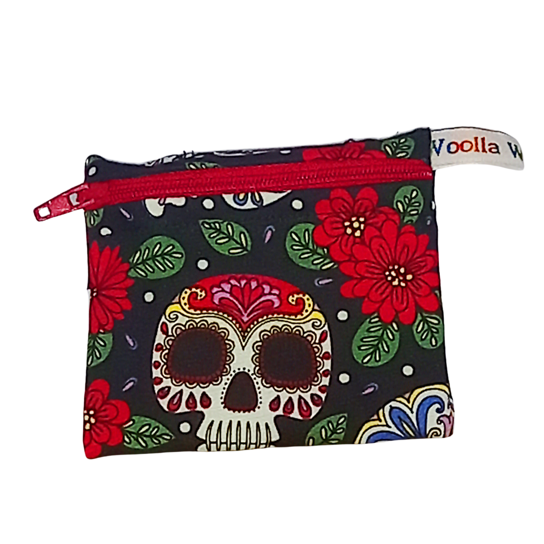 Sugar Skull Cactus Flower - Snack Bag - Small Pippins Waterproof Pouch for Food, Makeup and more, Eco-Friendly and Washable Lunch, Travel, and Storage