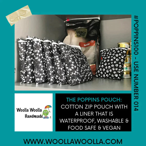 Snow Leopard Animal Print - Large Poppins Pouch - Waterproof, Washable, Food Safe, Vegan, Lined Zip Bag
