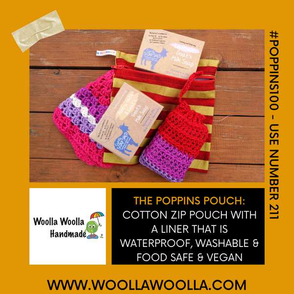 6 Inch Square  Zipped Medium Poppins Pouch Washable Sandwich Bag - Vegan Alternative to Wax Wrap - being used as a toiletries bag