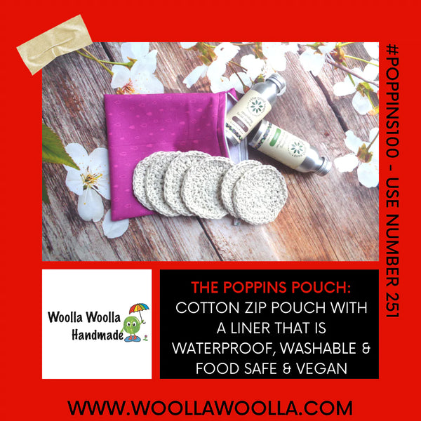 Natural Toadstool - Large Poppins Pouch - Waterproof, Washable, Food Safe, Vegan, Lined Zip Bag