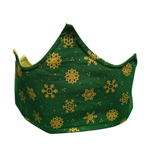 Green Gold Snowflake With Gold Green Glitter Fabric Christmas Crown Reversible Adjustable - One Size Fits All Party Hat Birthday Crown - Eco Zero Waste