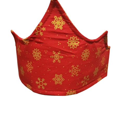 Red Gold Snowflake  With Gold Glitter Fabric Christmas Crown Reversible Adjustable - One Size Fits All Party Hat Birthday Crown - Eco Zero Waste