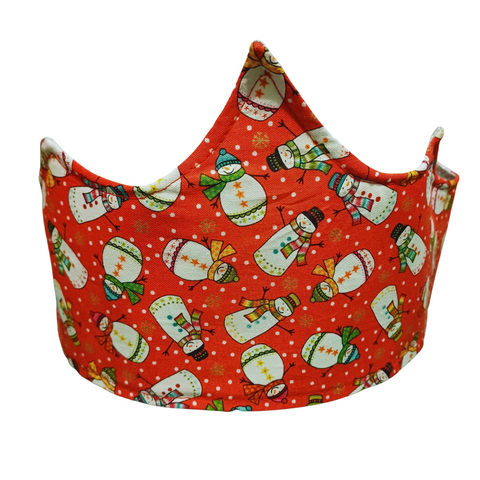 Red Snowmen with Silver Glitter Fabric Christmas Crown Reversible Adjustable - One Size Fits All Party Hat Birthday Crown - Eco Zero Waste
