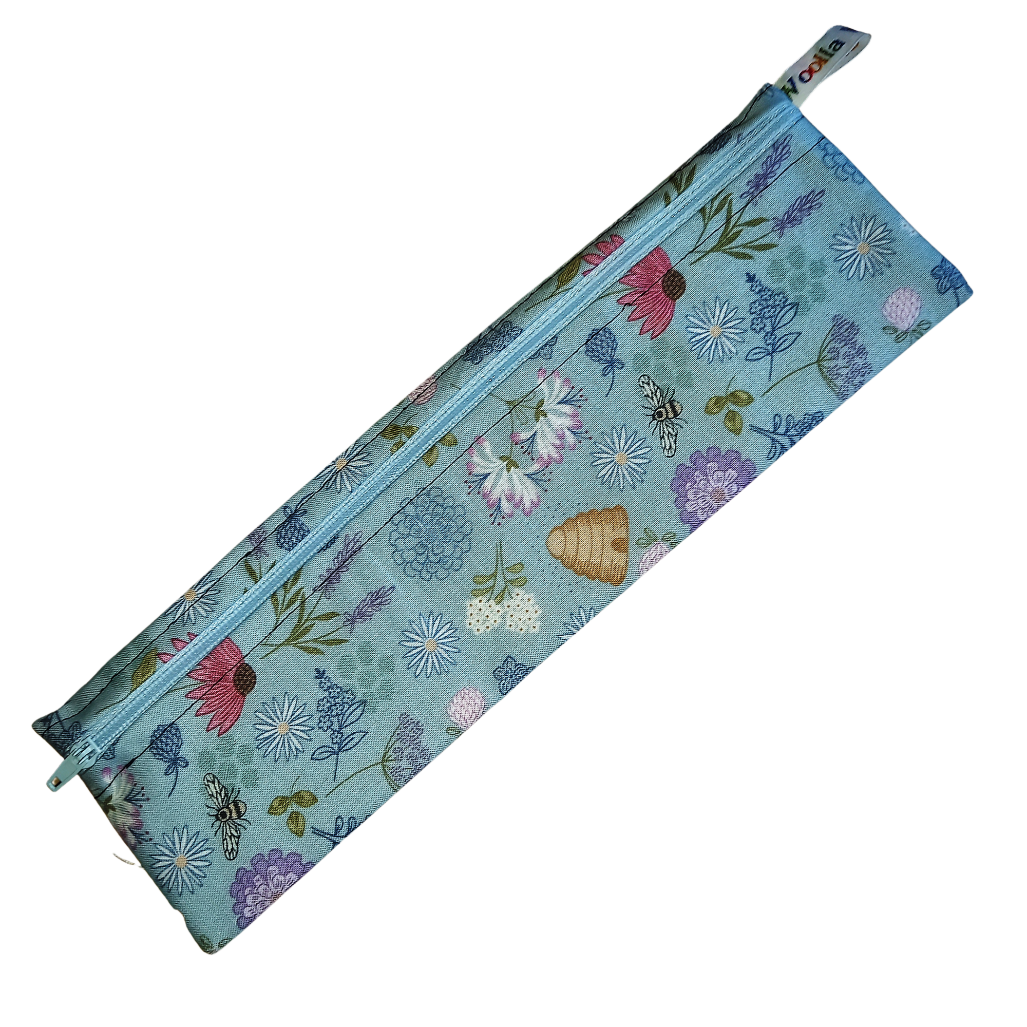 Blue Floral Bee Hive -  Reusable Straw Cutlery Chopstick Utensil Poppins Pouch