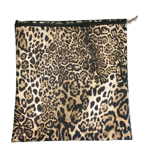 Snow Leopard Animal Print - Large Poppins Pouch - Waterproof, Washable, Food Safe, Vegan, Lined Zip Bag