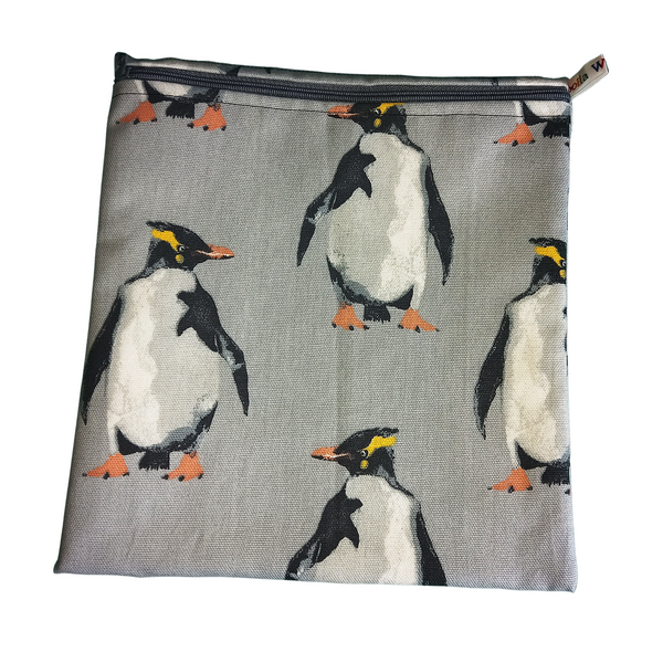 Artic Penguin - Large Poppins Pouch - Waterproof, Washable, Food Safe, Vegan, Lined Zip Bag