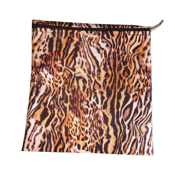 Tiger Animal Print - Large Poppins Pouch - Waterproof, Washable, Food Safe, Vegan, Lined Zip Bag