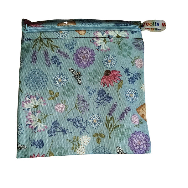 Blue Floral Bee Hive - Small Poppins Pouch Washable Reusable Snack Bag