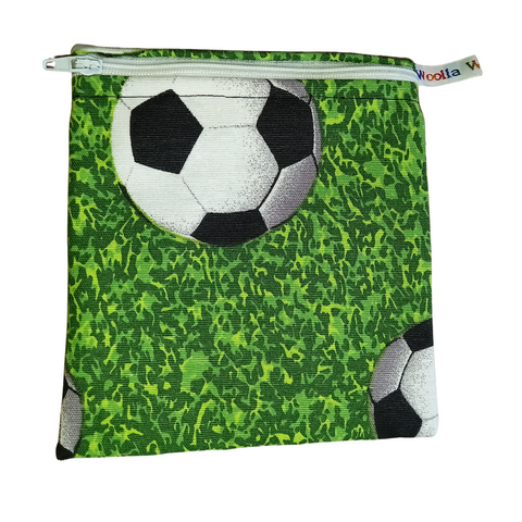 Football Soccer On Grass - Small Poppins Pouch Washable Reusable Snack Bag