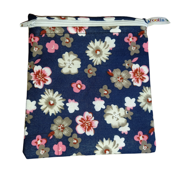 Navy Flowers - Small Poppins Pouch Washable Reusable Snack Bag
