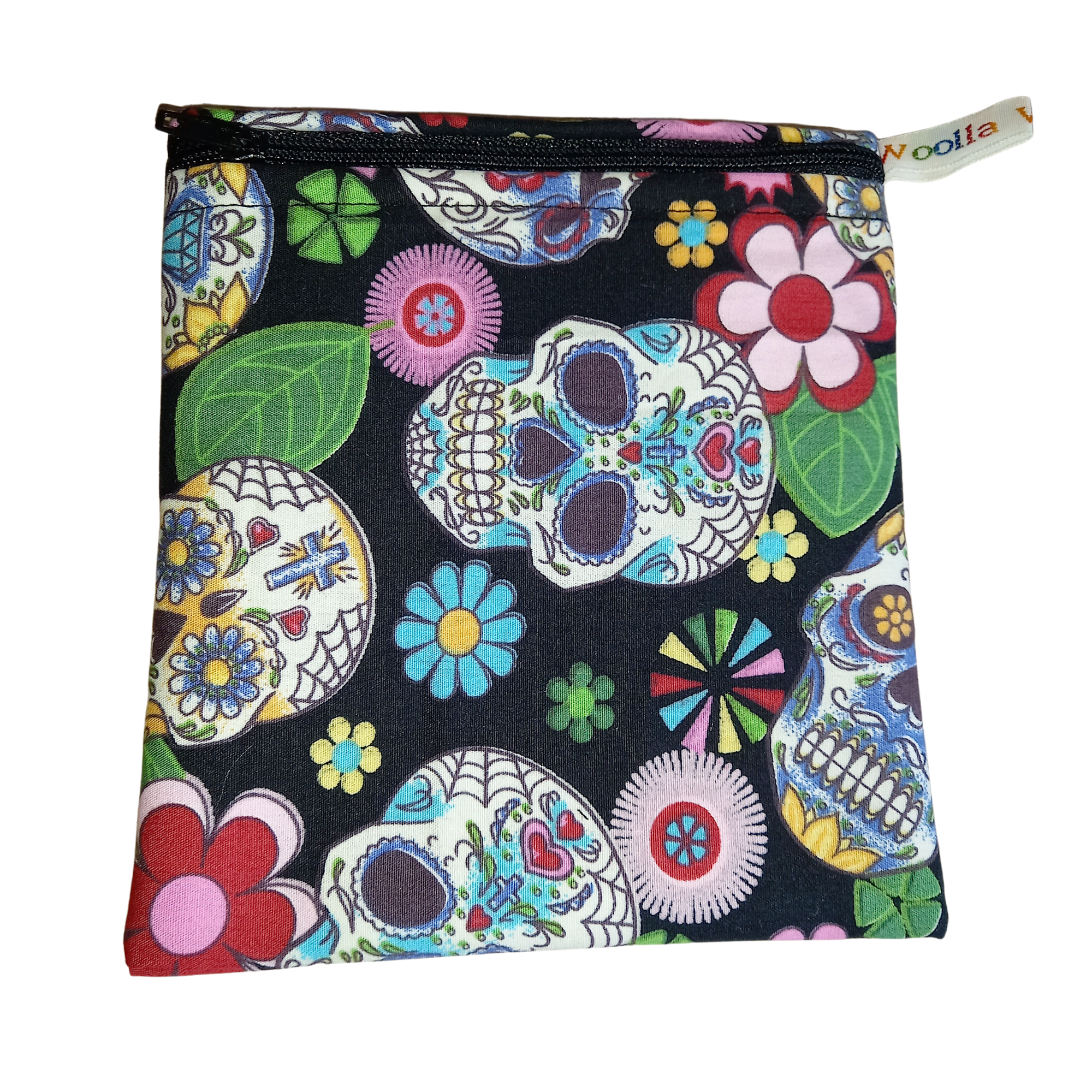 Black Sugar Skull - Small Poppins Pouch Washable Reusable Snack Bag