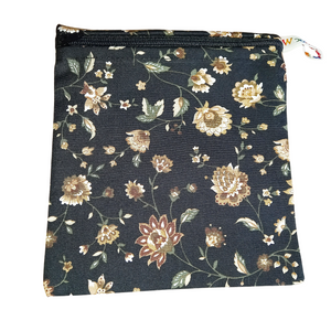 Black Vintage Floral - Small Poppins Pouch Washable Reusable Snack Bag