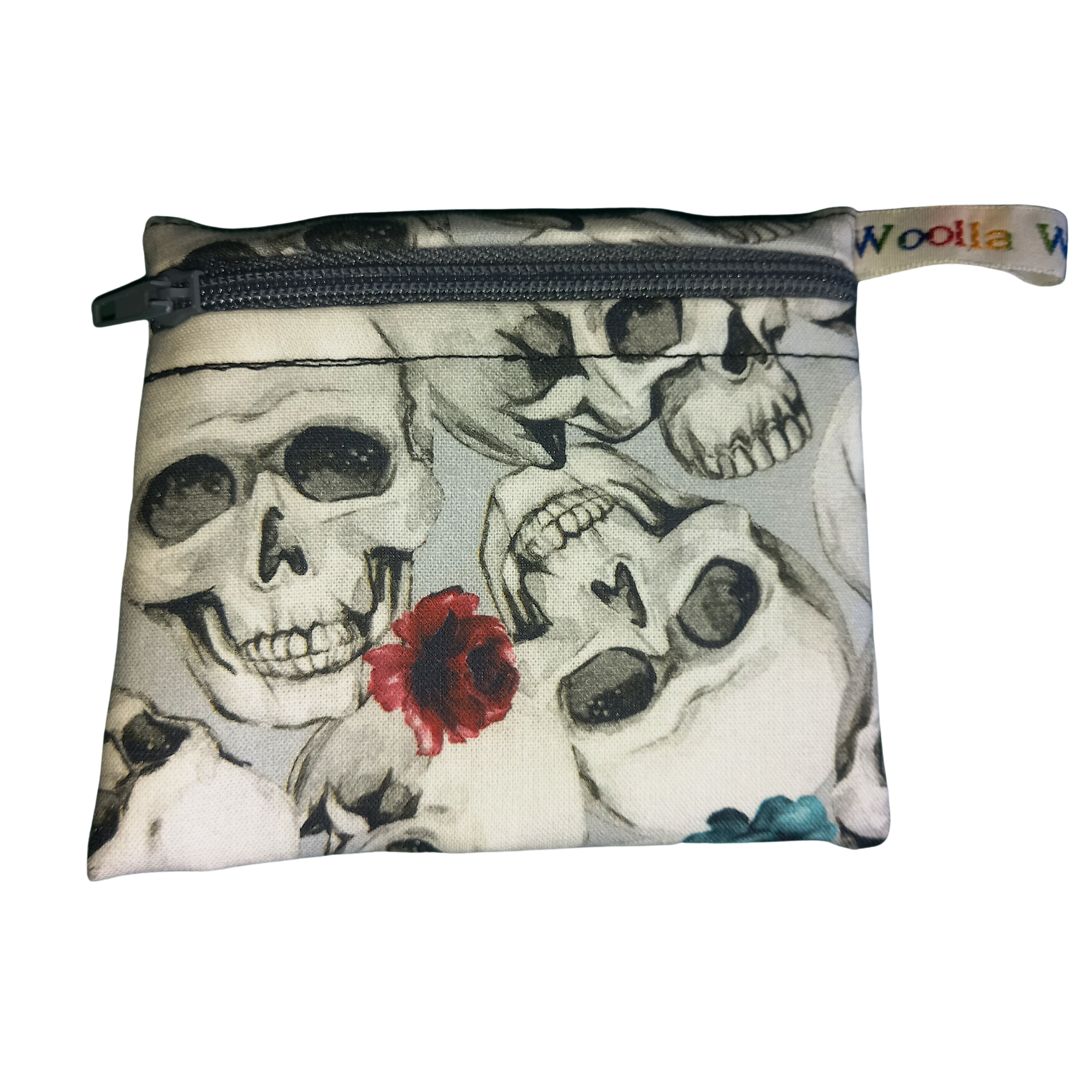 Grey Skull - Snack Bag - Small Pippins Waterproof Pouch for Food, Makeup and more, Eco-Friendly and Washable Lunch, Travel, and Storage