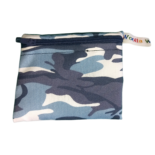 Blue Camo - Snack Bag - Small Pippins Waterproof Pouch for Food, Makeup and more, Eco-Friendly and Washable Lunch, Travel, and Storage