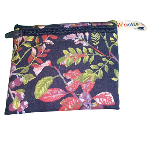 Navy Country Flowers - Snack Bag - Small Pippins Waterproof Pouch for Food, Makeup and more, Eco-Friendly and Washable Lunch, Travel, and Storage