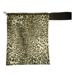 Snow Leopard Animal Print -  Handy Poppins Pouch, Waterproof, Washable, Food Safe, Vegan, Lined Zip Bag With Wrist Strap