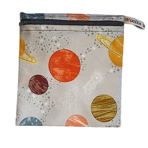 Grey Space Planets - Small Poppins Pouch Washable Snack Bag