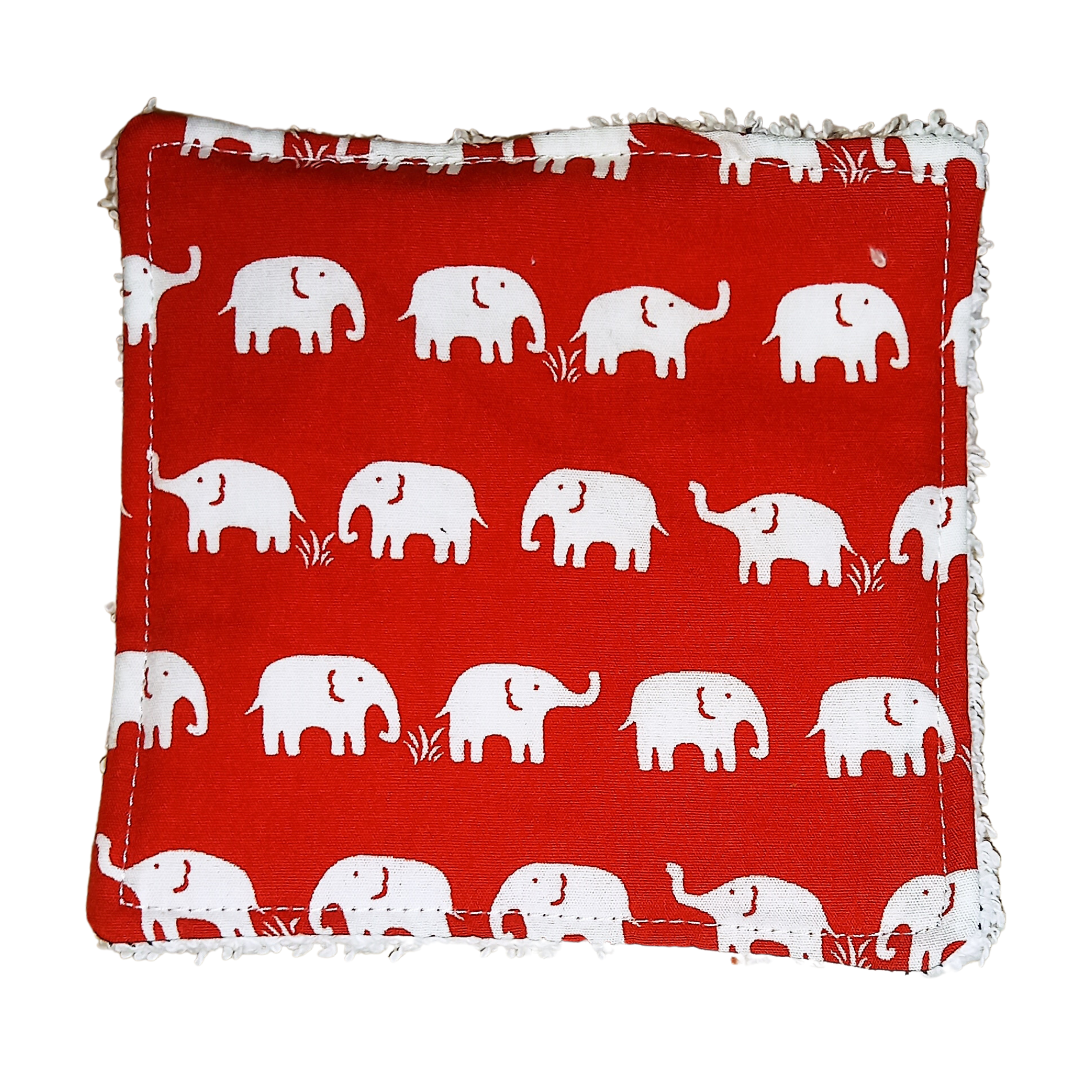 Reusable Cotton Wipes 4 Pack - Make Up - Toddler - Finger Wipes - Red Elephants with White Towelling
