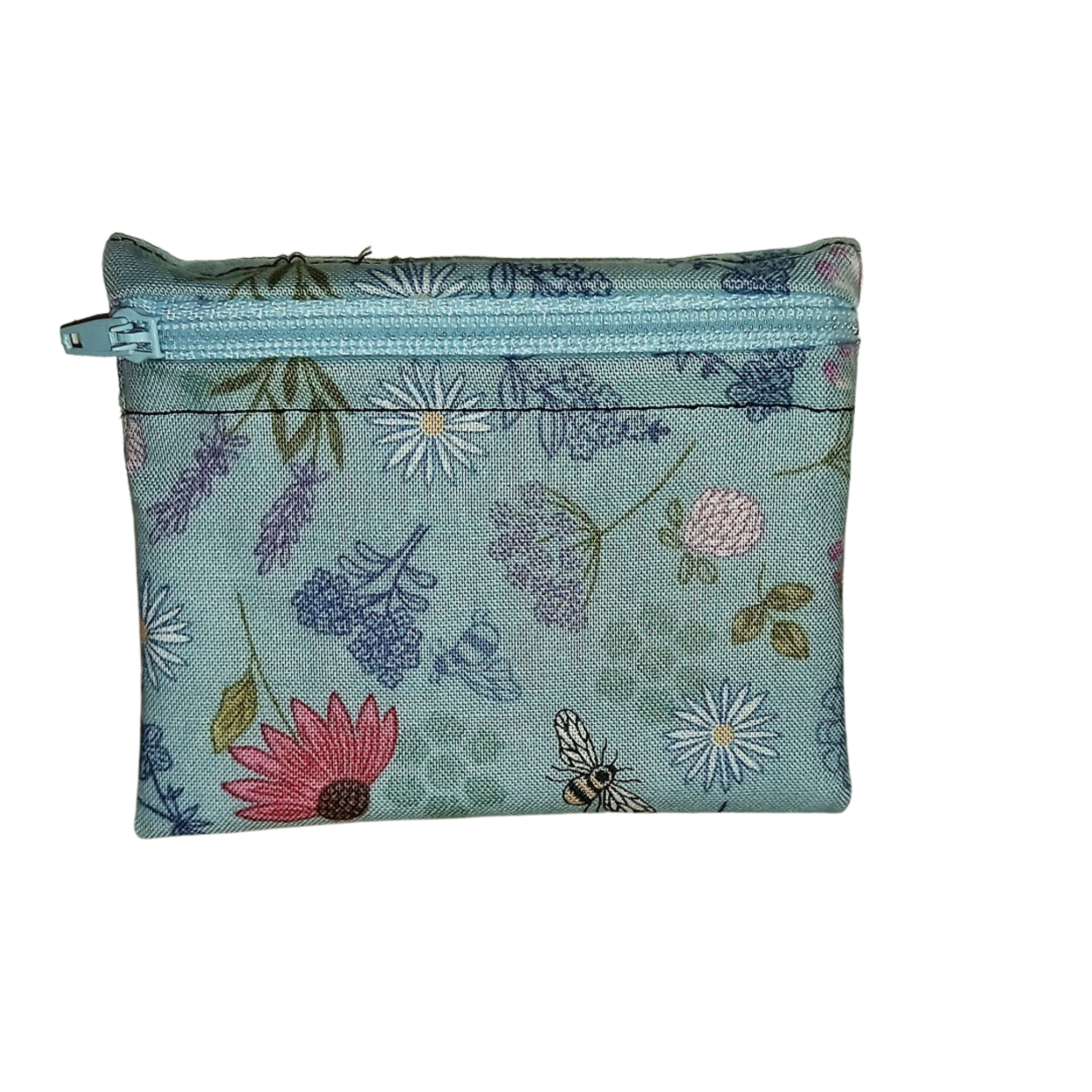 Floral Blue Bee Hive - Snack Bag - Small Pippins Waterproof Pouch for Food, Makeup and more, Eco-Friendly and Washable Lunch, Travel, and Storage