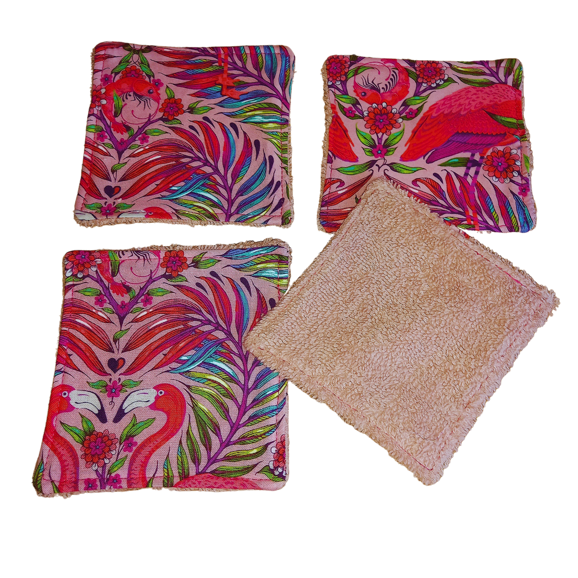 Reusable Cotton Wipes 4 Pack - Make Up - Toddler - Finger Wipes - Flamingo Pink TU with Blush Towelling