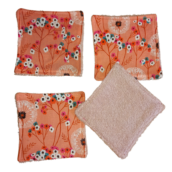 Reusable Cotton Wipes 4 Pack - Make Up - Toddler - Finger Wipes - Blossom Wish With Blush Towelling