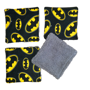 Reusable Cotton Wipes 4 Pack - Make Up - Toddler - Finger Wipes - Black Hero With Grey Towelling