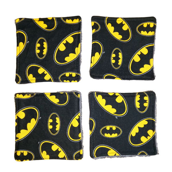 Reusable Cotton Wipes 4 Pack - Make Up - Toddler - Finger Wipes - Black Hero With Grey Towelling