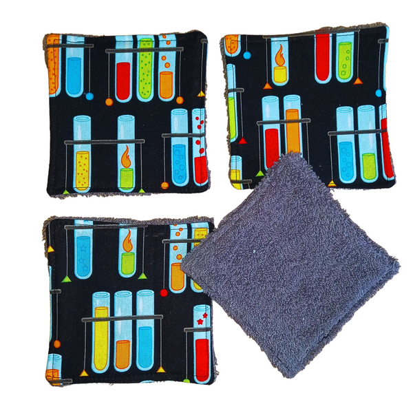 Reusable Cotton Wipes 4 Pack - Make Up - Toddler - Finger Wipes - Multi Test Tube With Grey Towelling