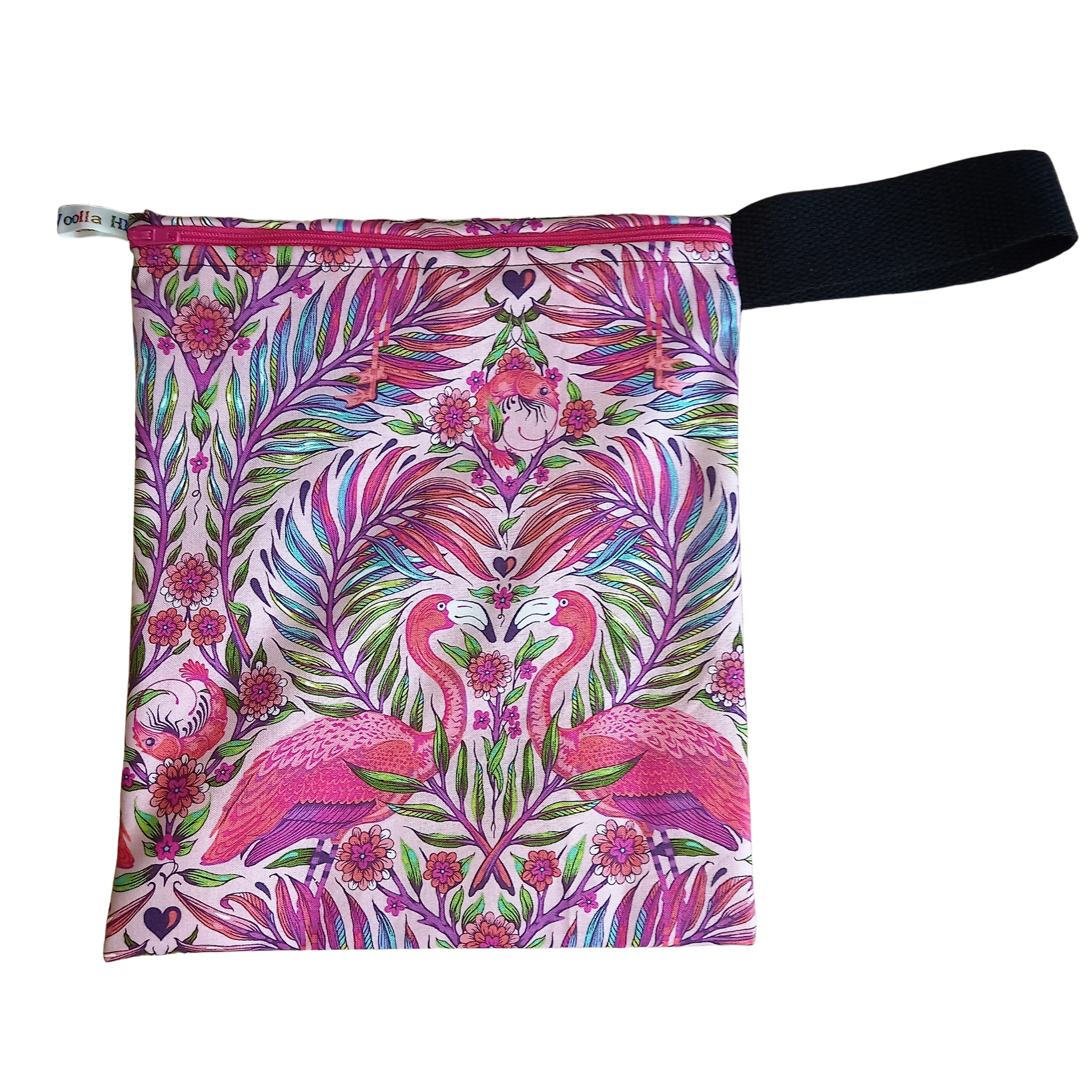 Flamingo Pink TU -  Handy Poppins Pouch, Waterproof, Washable, Food Safe, Vegan, Lined Zip Bag With Wrist Strap