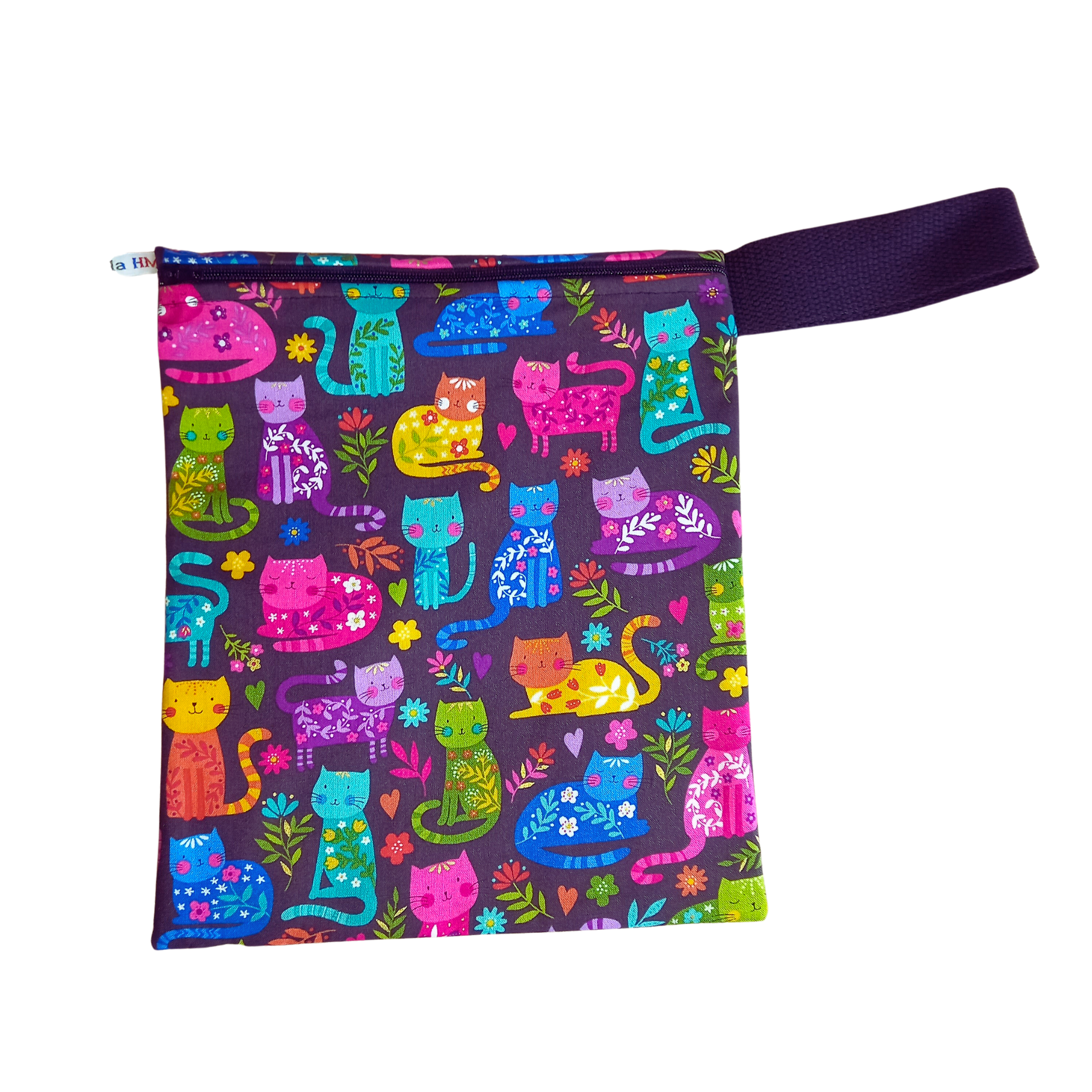 Bright Cats -  Handy Poppins Pouch, Waterproof, Washable, Food Safe, Vegan, Lined Zip Bag With Wrist Strap