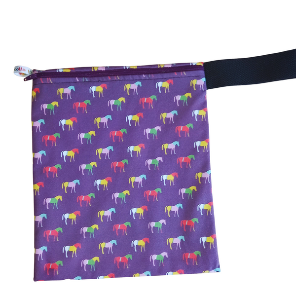 Plum Horses -  Handy Poppins Pouch, Waterproof, Washable, Food Safe, Vegan, Lined Zip Bag With Wrist Strap