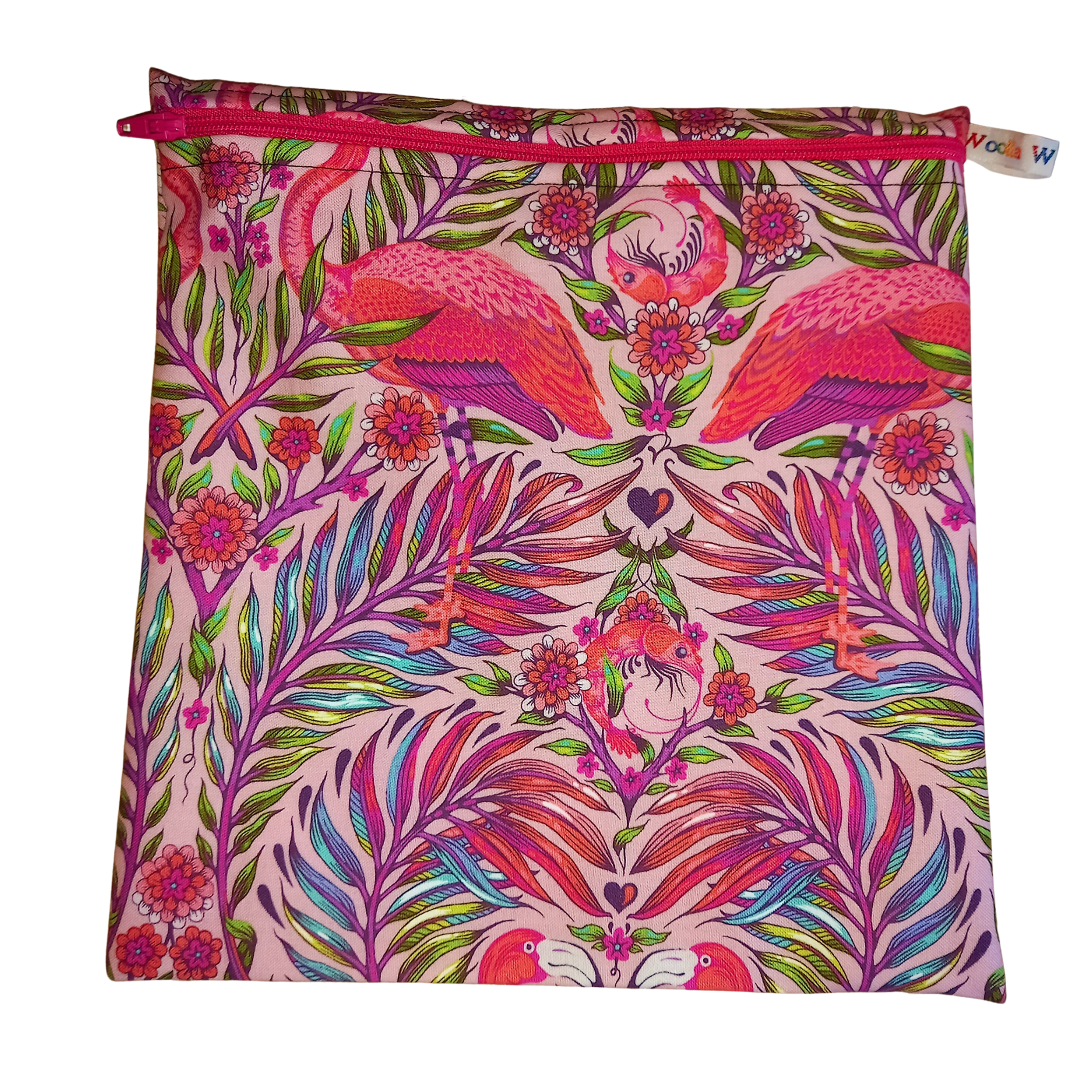 Flamingo Pink TU - Large Poppins Pouch - Waterproof, Washable, Food Safe, Vegan, Lined Zip Bag