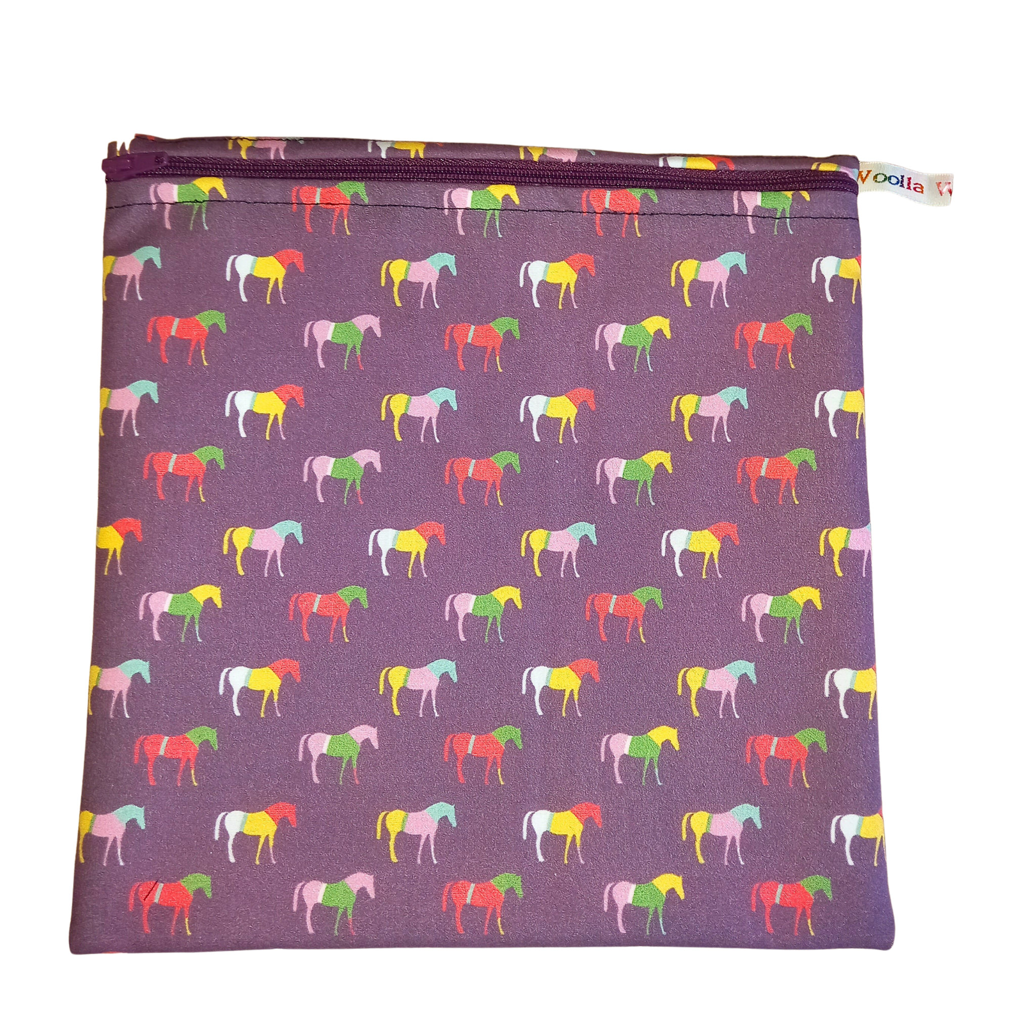 Plum Horses - Large Poppins Pouch - Waterproof, Washable, Food Safe, Vegan, Lined Zip Bag
