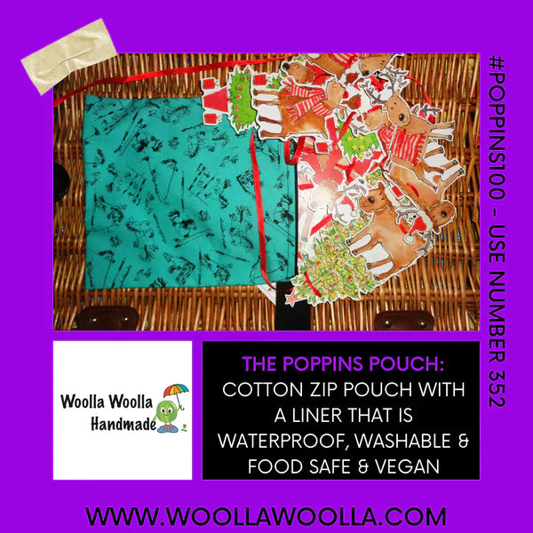 Metallic Thistles -  Handy Poppins Pouch, Waterproof, Washable, Food Safe, Vegan, Lined Zip Bag With Wrist Strap