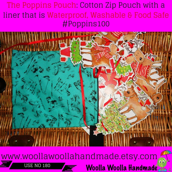 Washable Lunch Bag: Bi Plane Print, Waterproof Lined Poppins Pouch