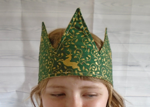 Festive Dogs With Light Green Glitter  Fabric Christmas Crown Reversible Adjustable One Size Fits All Party Hat Birthday Crown Zero Waste T2