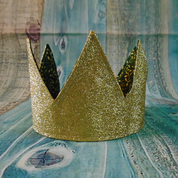 Red Metallic Tartan Gold Glitter Fabric Christmas Crown Reversible Adjustable - One Size Fits All Party Hat Birthday Crown - Eco Zero Waste
