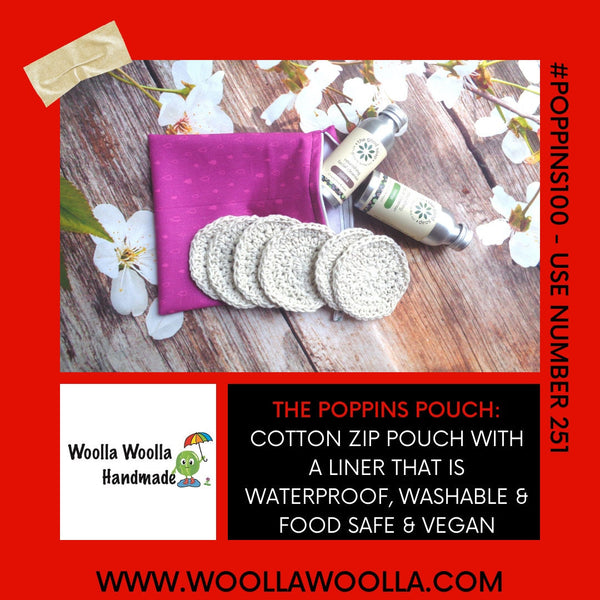 Reusable Snack Bag - Bikini Bag - Lunch Bag - Make Up Bag Small Poppins Waterproof Lined Zip Pouch - Sandwich - Period - Grey Skulls