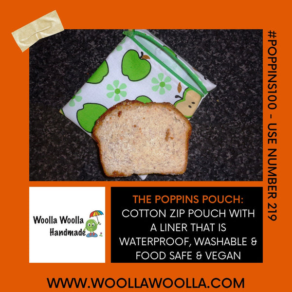 Reusable Snack Bag - Bikini Bag - Lunch Bag - Make Up Bag Small Poppins Waterproof Lined Zip Pouch - Sandwich - Period - Art Deco Ocean