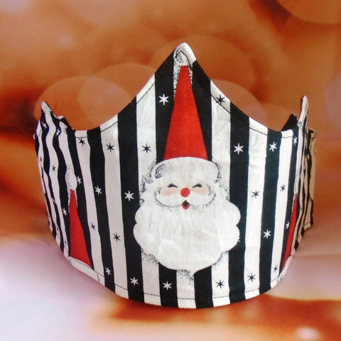 Modern Santa with Red Glitter Fabric Christmas Crown Reversible Adjustable One Size Fits All Party Hat Birthday Crown Zero Waste