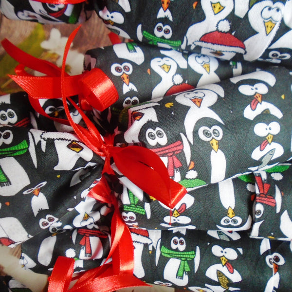 Black White Penguin Fabric Reusable Christmas Cracker Pullable Eco Friendly Crackers, Zero Waste, Stocking Filler Christmas Table Decoration