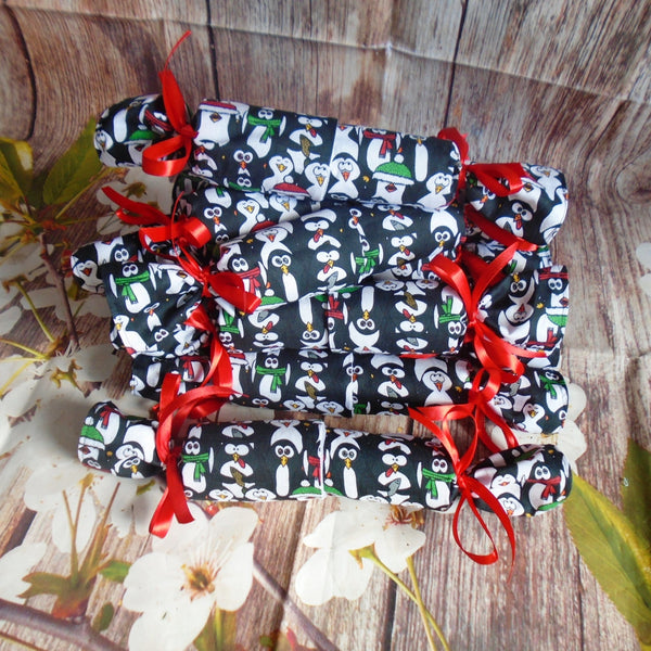 Black White Penguin Fabric Reusable Christmas Cracker Pullable Eco Friendly Crackers, Zero Waste, Stocking Filler Christmas Table Decoration