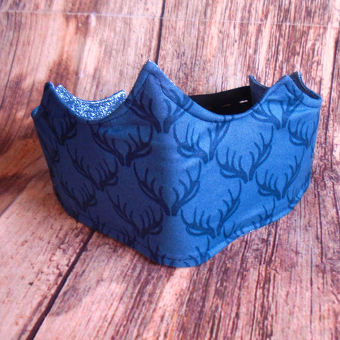 Blue Antler with Steel Glitter Fabric Christmas Crown Reversible Adjustable One Size Fits All Party Hat Birthday Crown - Eco Zero Waste T2