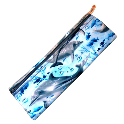 Dolphins - XL Straw Cutlery Pouch, Toothbrush case, Pencil Bag, Crochet Hook Zip Pouch, Chopstick Storage Picnic Work Lunch Eco