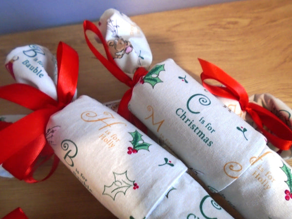 Alphabet Mice Fabric Reusable Christmas Cracker Pullable Eco Friendly Crackers, Zero Waste, Stocking Filler, Christmas Table Decoration