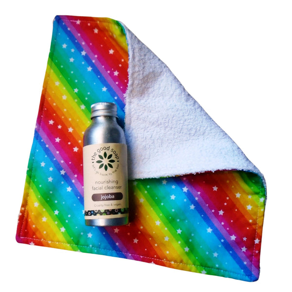 Reusable Cotton Face Cloth: Tractor Tracks Print, Eco-Friendly Wipe